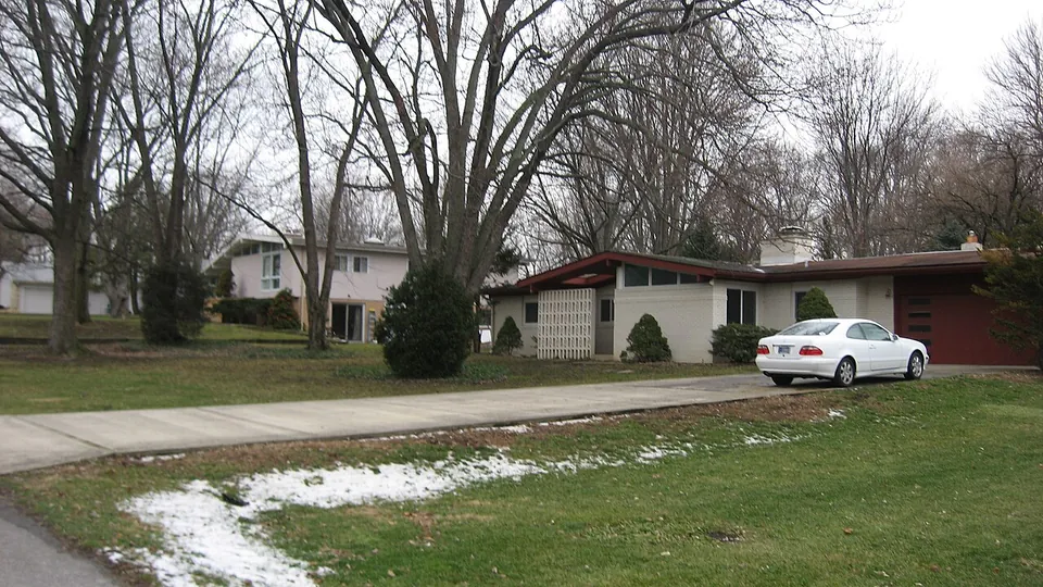 A typical central Indiana brick ranch with an attached garage (Carmel, Indiana).